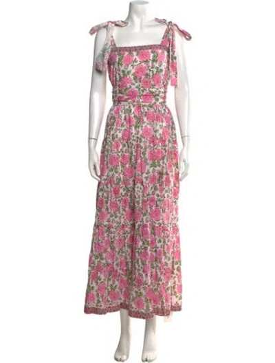 Pre-owned Sue Sartor Floral Print Long Dress In Pink