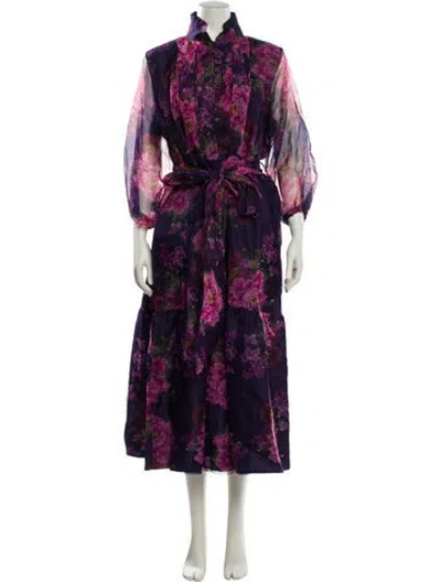 Pre-owned Sue Sartor Floral Print Long Dress In Purple