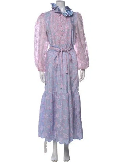 Pre-owned Sue Sartor Floral Print Long Dress In Purple
