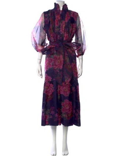 Pre-owned Sue Sartor Floral Print Long Dress In Purple