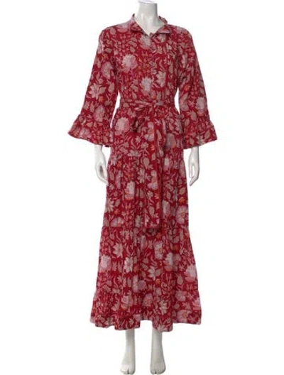 Pre-owned Sue Sartor Floral Print Long Dress In Red