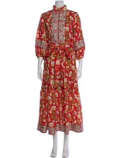 Pre-owned Sue Sartor Floral Print Long Dress In Red