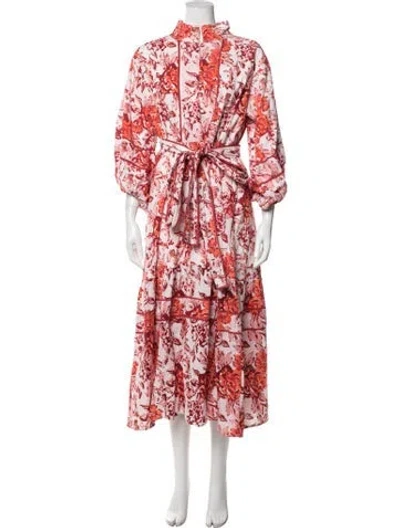 Pre-owned Sue Sartor Floral Print Long Dress In Red