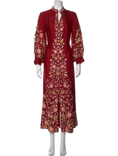 Pre-owned Sue Sartor Floral Print Long Dress In Red