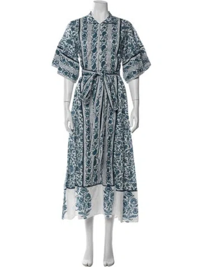 Pre-owned Sue Sartor Floral Print Long Dress W/ Tags In Blue