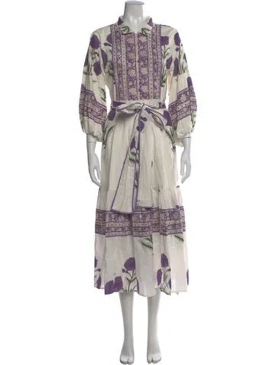 Pre-owned Sue Sartor Floral Print Long Dress In White
