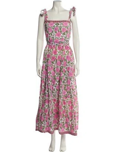 Pre-owned Sue Sartor Floral Print Long Dress In White