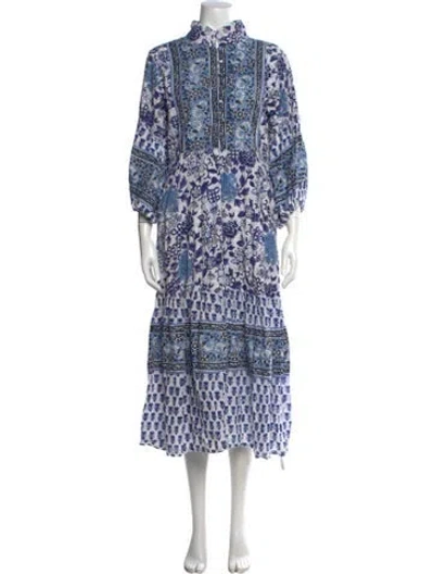 Pre-owned Sue Sartor Floral Print Long Dress In White