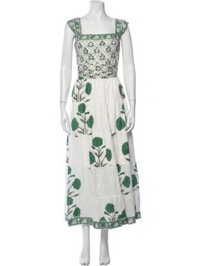 Pre-owned Sue Sartor Floral Print Long Dress In White