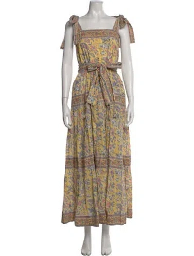 Pre-owned Sue Sartor Floral Print Long Dress In Yellow