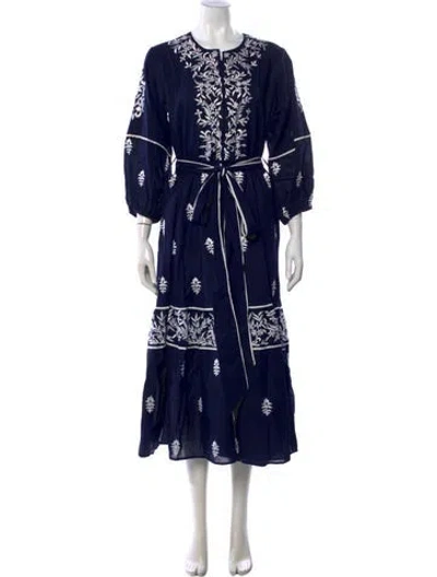 Pre-owned Sue Sartor Floral Print Midi Length Dress In Blue