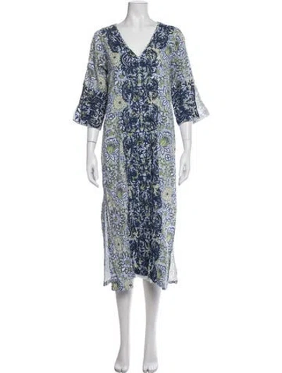 Pre-owned Sue Sartor Floral Print Midi Length Dress In Blue