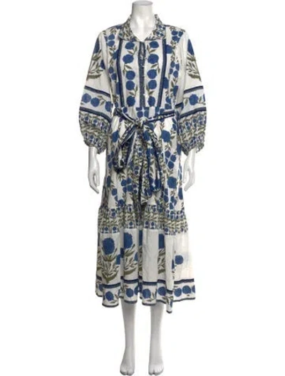 Pre-owned Sue Sartor Floral Print Midi Length Dress In Blue