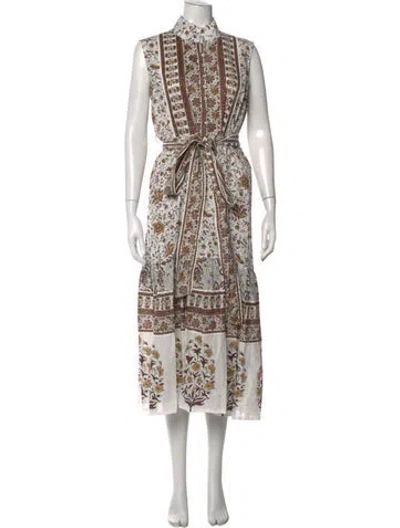 Pre-owned Sue Sartor Floral Print Midi Length Dress In Brown