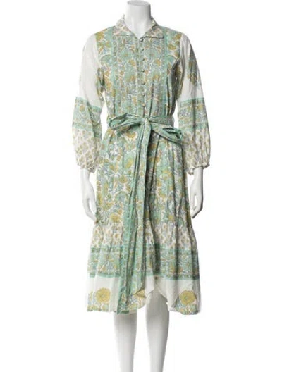 Pre-owned Sue Sartor Floral Print Midi Length Dress In Green