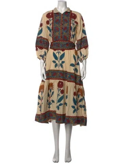 Pre-owned Sue Sartor Floral Print Midi Length Dress In Multi