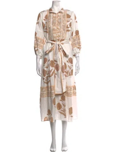 Pre-owned Sue Sartor Floral Print Midi Length Dress In Neutrals