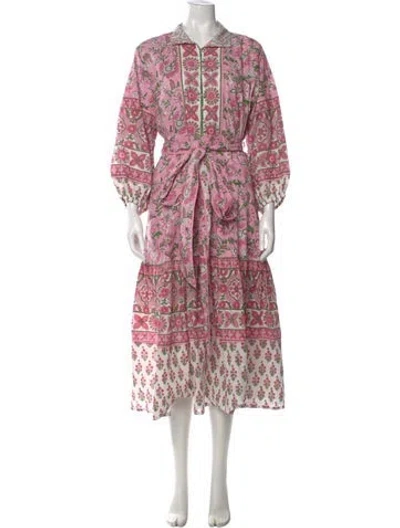 Pre-owned Sue Sartor Floral Print Midi Length Dress In Pink