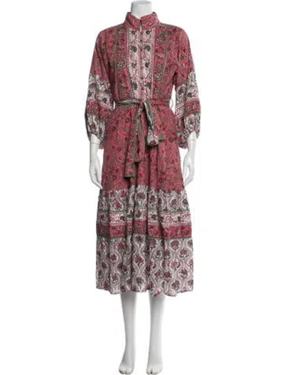 Pre-owned Sue Sartor Floral Print Midi Length Dress In Pink