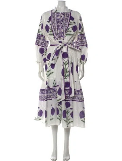 Pre-owned Sue Sartor Floral Print Midi Length Dress In Purple