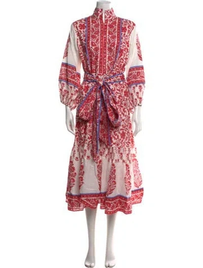 Pre-owned Sue Sartor Floral Print Midi Length Dress In Red