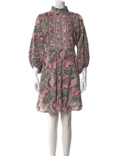 Pre-owned Sue Sartor Floral Print Mini Dress In Gray
