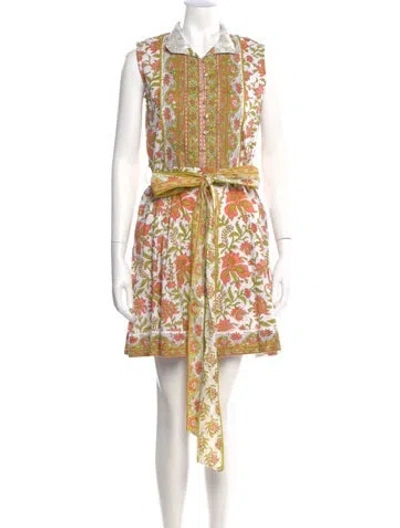 Pre-owned Sue Sartor Floral Print Mini Dress In Neutral