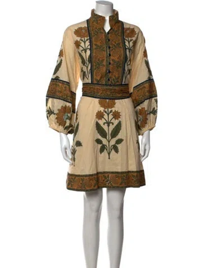 Pre-owned Sue Sartor Floral Print Mini Dress In Neutrals