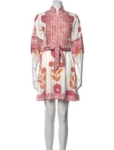 Pre-owned Sue Sartor Floral Print Mini Dress W/ Tags In White