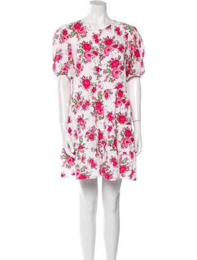 Pre-owned Sue Sartor Floral Print Mini Dress In White