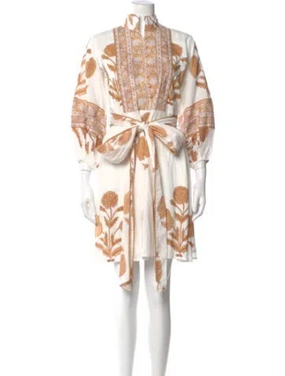 Pre-owned Sue Sartor Floral Print Mini Dress In White