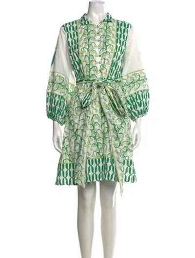 Pre-owned Sue Sartor Floral Print Mini Dress In White