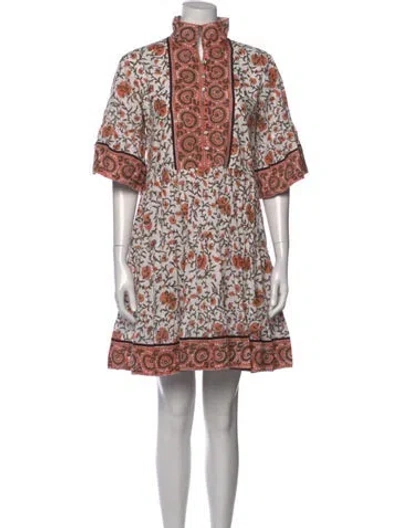 Pre-owned Sue Sartor Floral Print Mini Dress In White