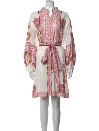Pre-owned Sue Sartor Floral Print Mini Dress In White