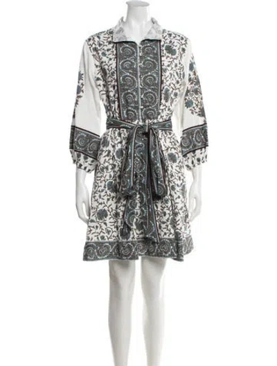Pre-owned Sue Sartor Floral Print Mini Dress In White