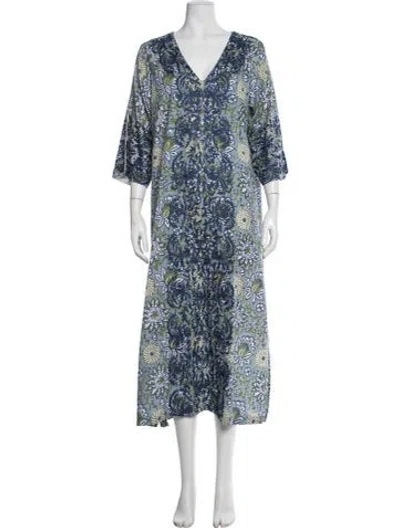 Pre-owned Sue Sartor Floral Print Ruffle Embellishment Robe In Blue