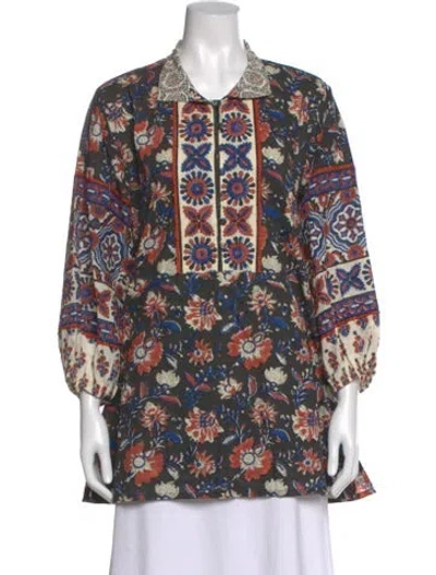 Pre-owned Sue Sartor Floral Print Three-quarter Sleeve Tunic In Multi