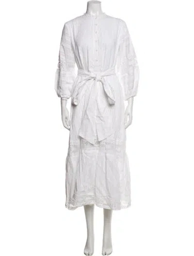 Pre-owned Sue Sartor Lace Pattern Long Dress In White