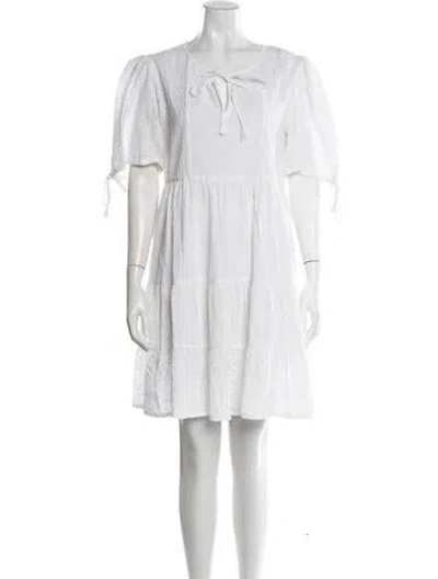 Pre-owned Sue Sartor Lace Pattern Mini Dress In White