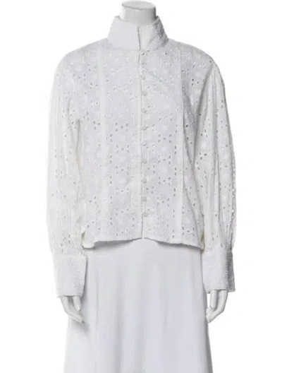 Pre-owned Sue Sartor Mock Neck Long Sleeve Button-up Top W/ Tags In White