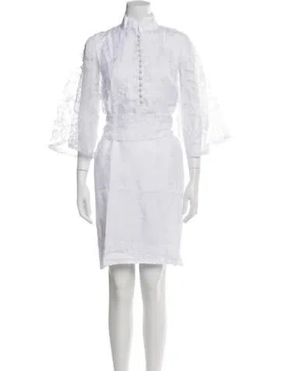 Pre-owned Sue Sartor Mock Neck Mini Dress In White