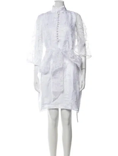 Pre-owned Sue Sartor Mock Neck Mini Dress In White