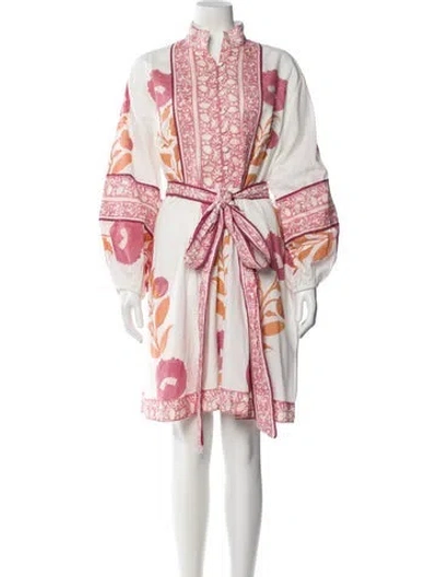 Pre-owned Sue Sartor Paisley Print Knee-length Dress In White