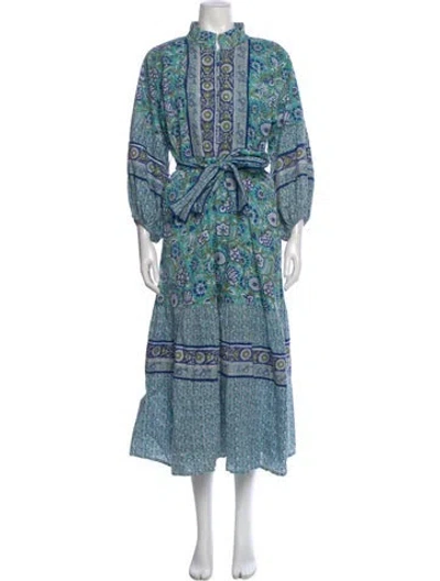 Pre-owned Sue Sartor Paisley Print Long Dress In Blue