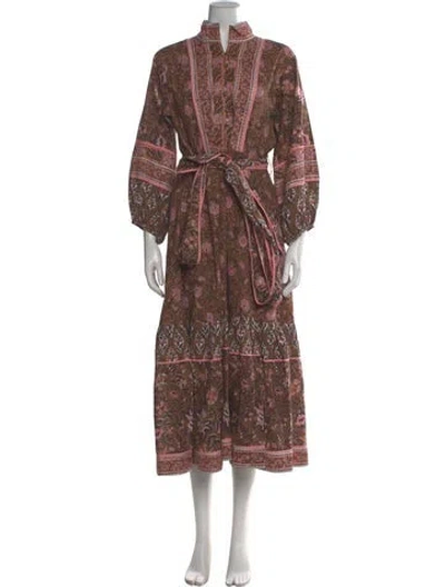 Pre-owned Sue Sartor Paisley Print Long Dress In Brown