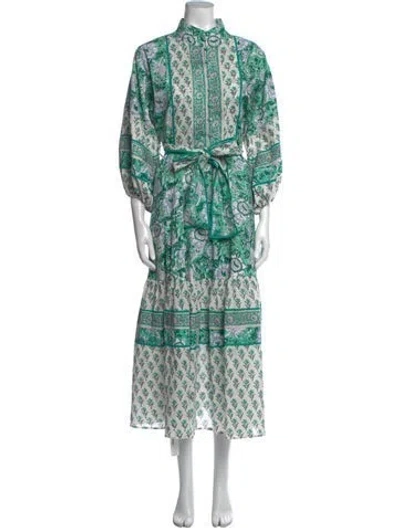 Pre-owned Sue Sartor Paisley Print Long Dress In Green