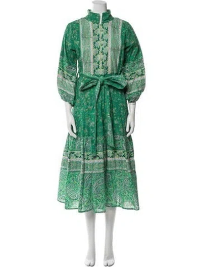 Pre-owned Sue Sartor Paisley Print Long Dress In Green