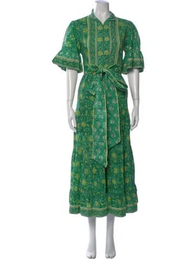 Pre-owned Sue Sartor Paisley Print Long Dress In Green