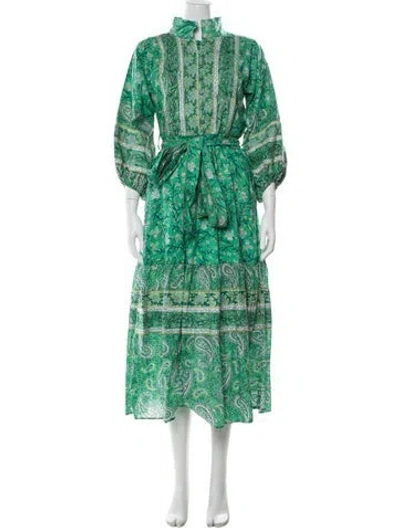 Pre-owned Sue Sartor Paisley Print Long Dress In Green
