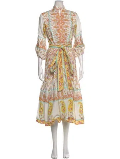 Pre-owned Sue Sartor Paisley Print Long Dress In Neutral
